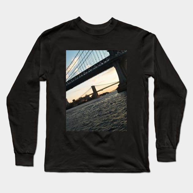 NYC: Manhattan & Brooklyn Bridge 2 Long Sleeve T-Shirt by BenjiRetroWave